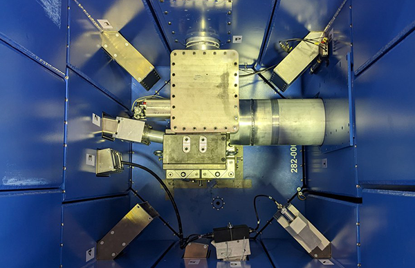 View inside a target station for generating neutrons. Here, high-energy protons collide with a material (target), releasing neutrons. Copyright: Forschungszentrum Jülich